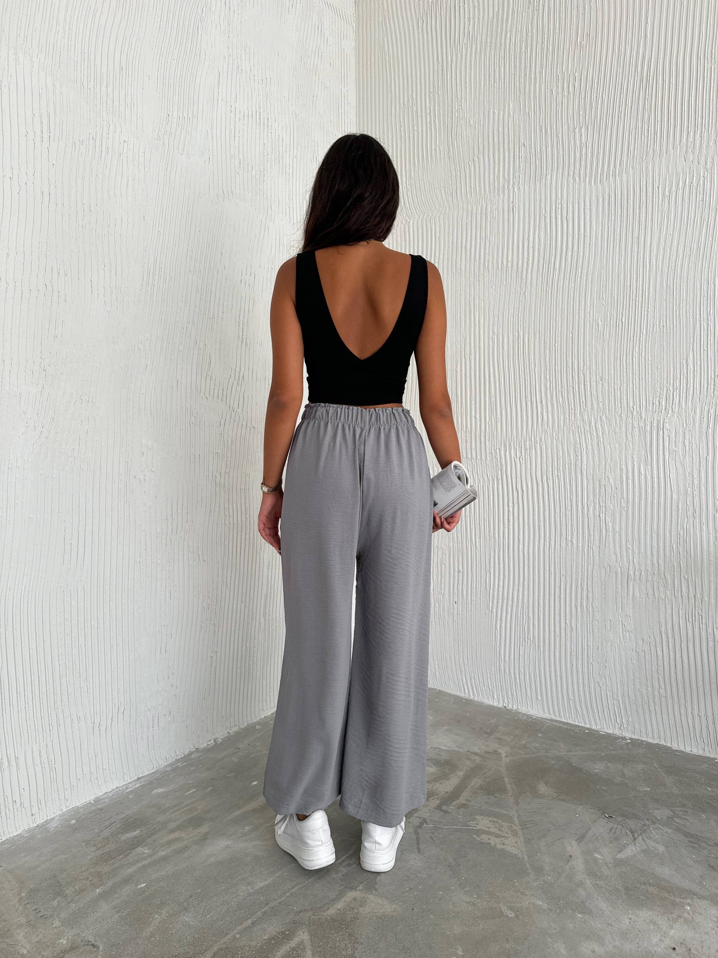 Women's Solid Color Palazzo Pants Wide Leg Elastic