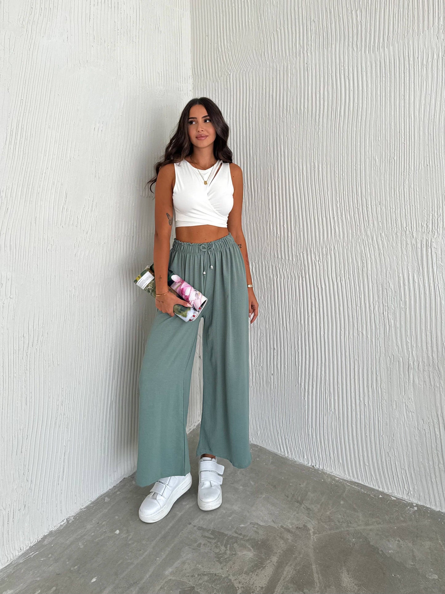 Women's Solid Color Palazzo Pants Wide Leg Elastic