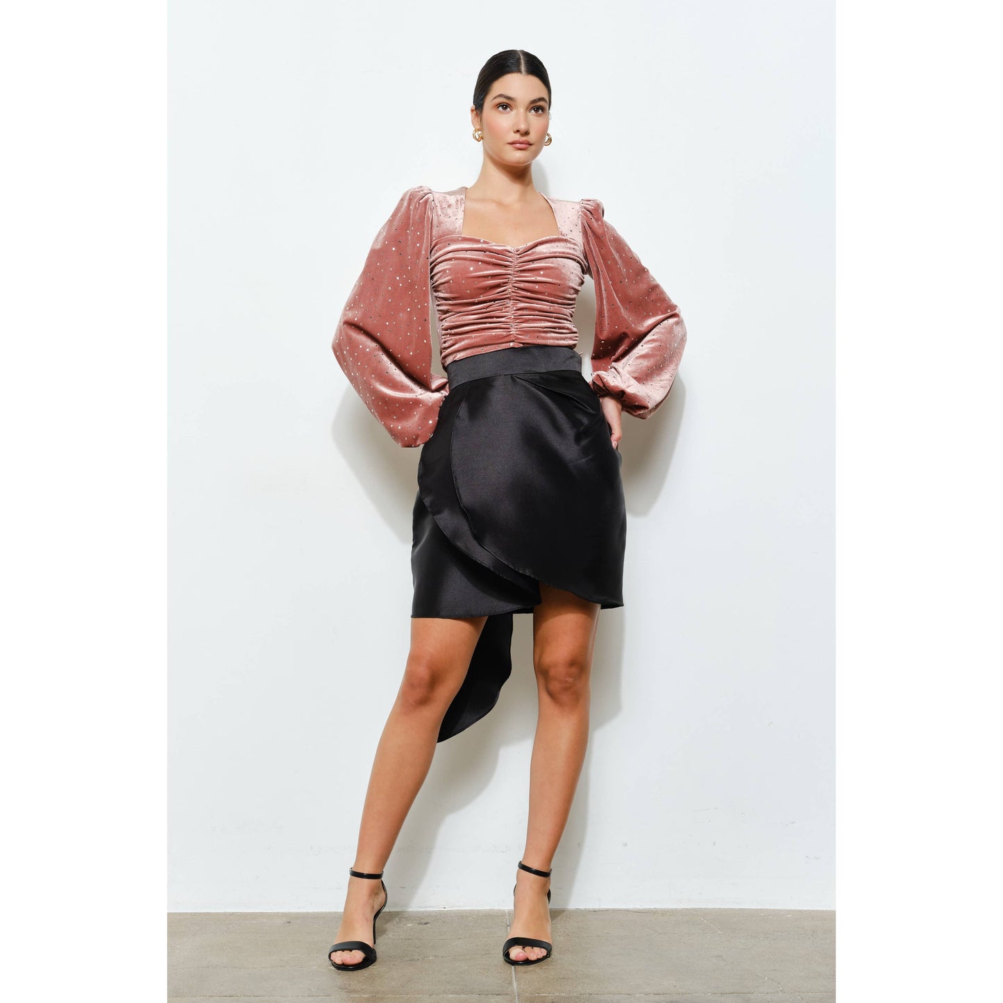 Luxe Velvet Heart Ruched Sweetheart Cropped Top
