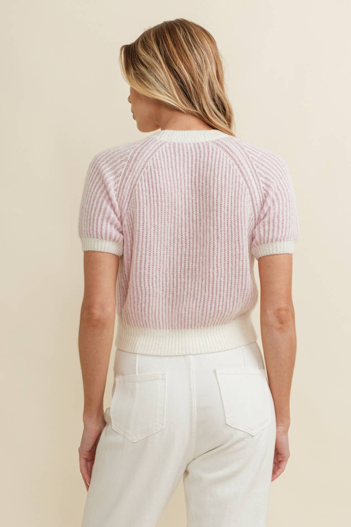 RIBBED SHORT SLEEVE SWEATER