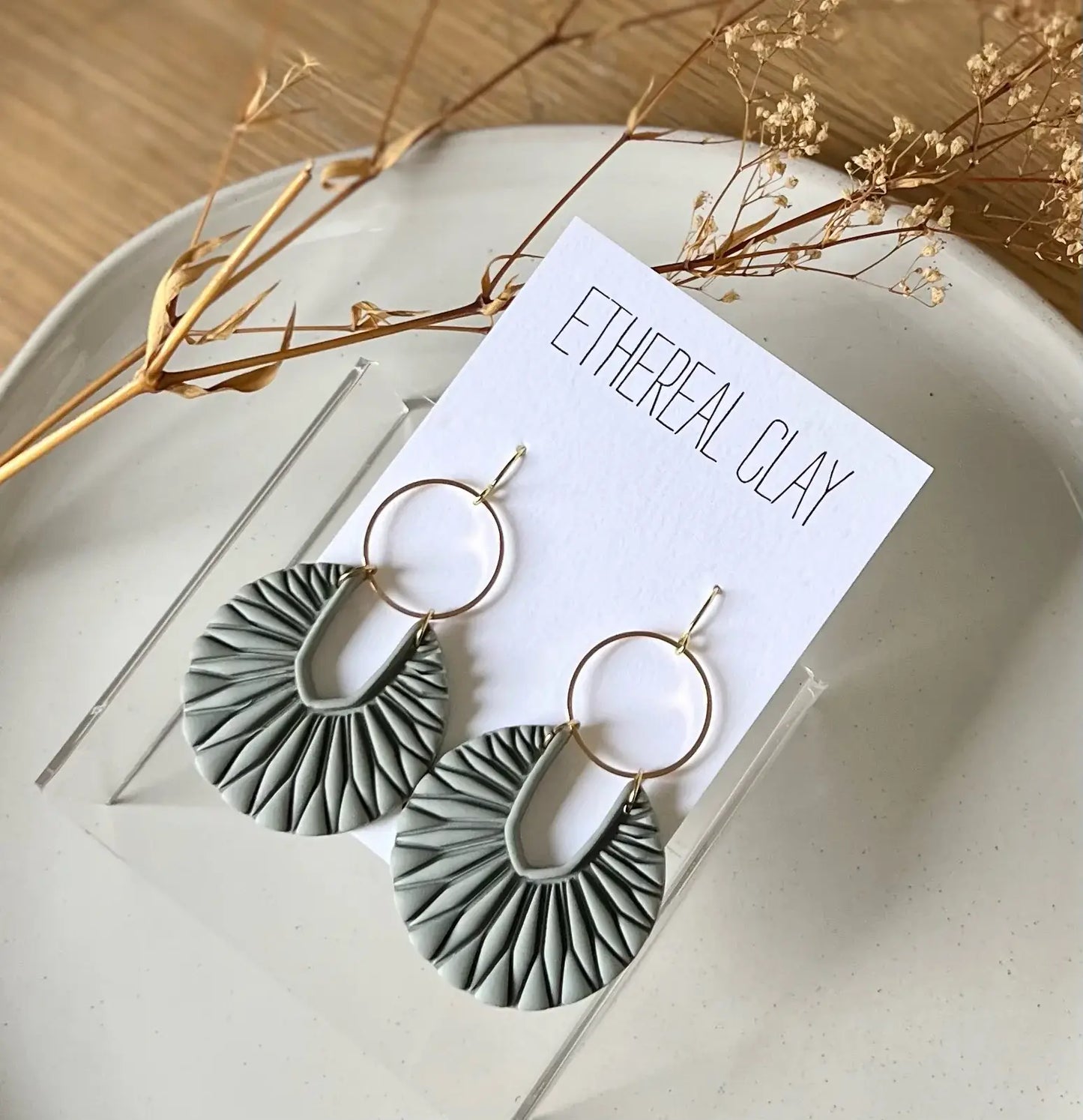 Soraya l Handmade Clay Earrings, Neutral, Boho, Off White