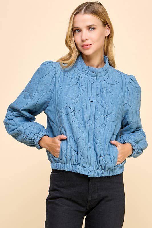 Denim Quilted Side Pockets Jacket