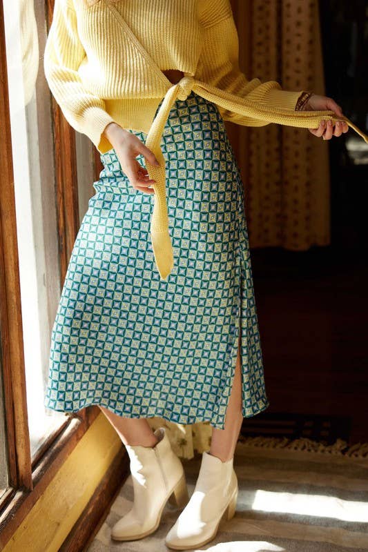 QS8013 Printed Maxi Skirt with Side Slit