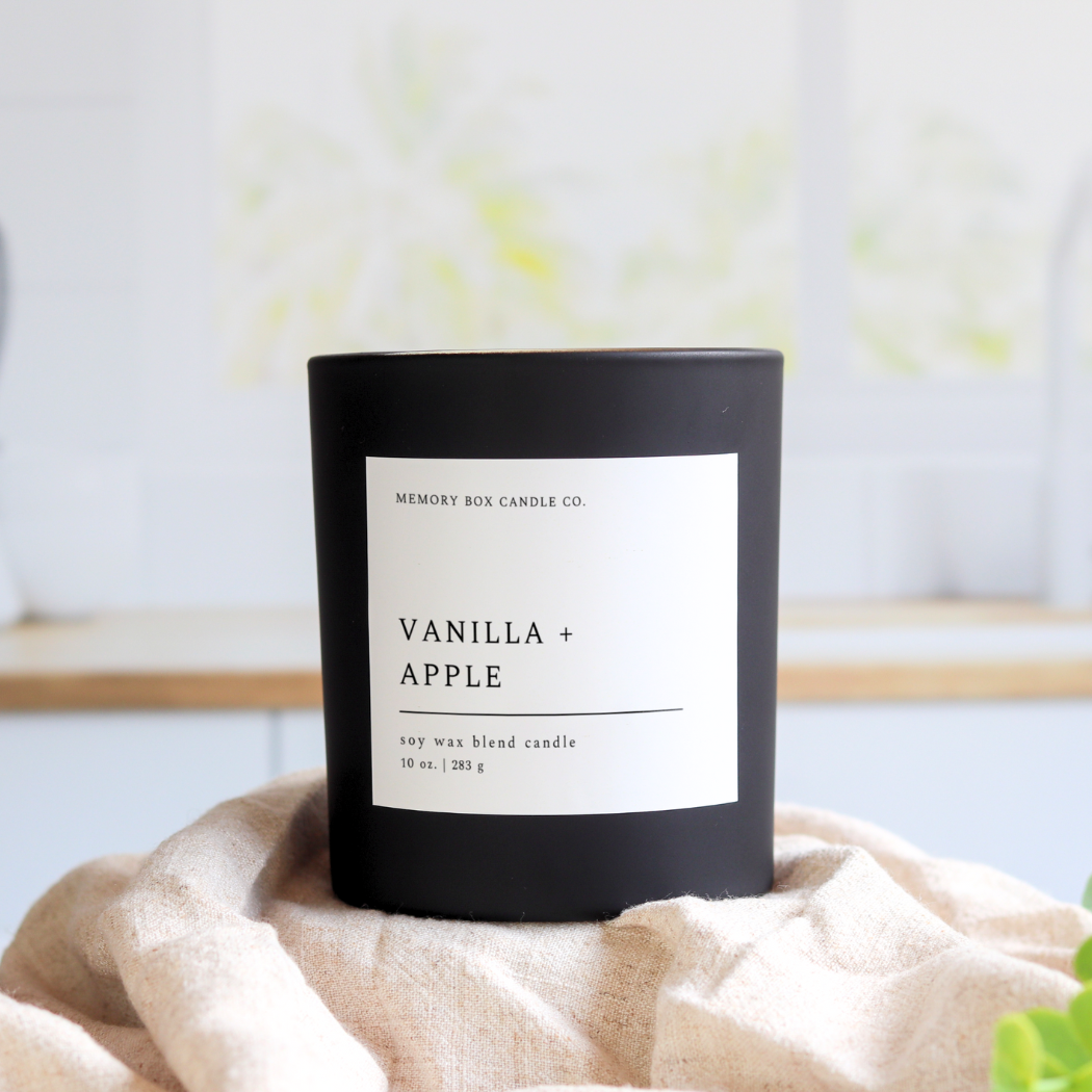 Vanilla + Apple - 10 oz. Matte Black Glass Soy Candle