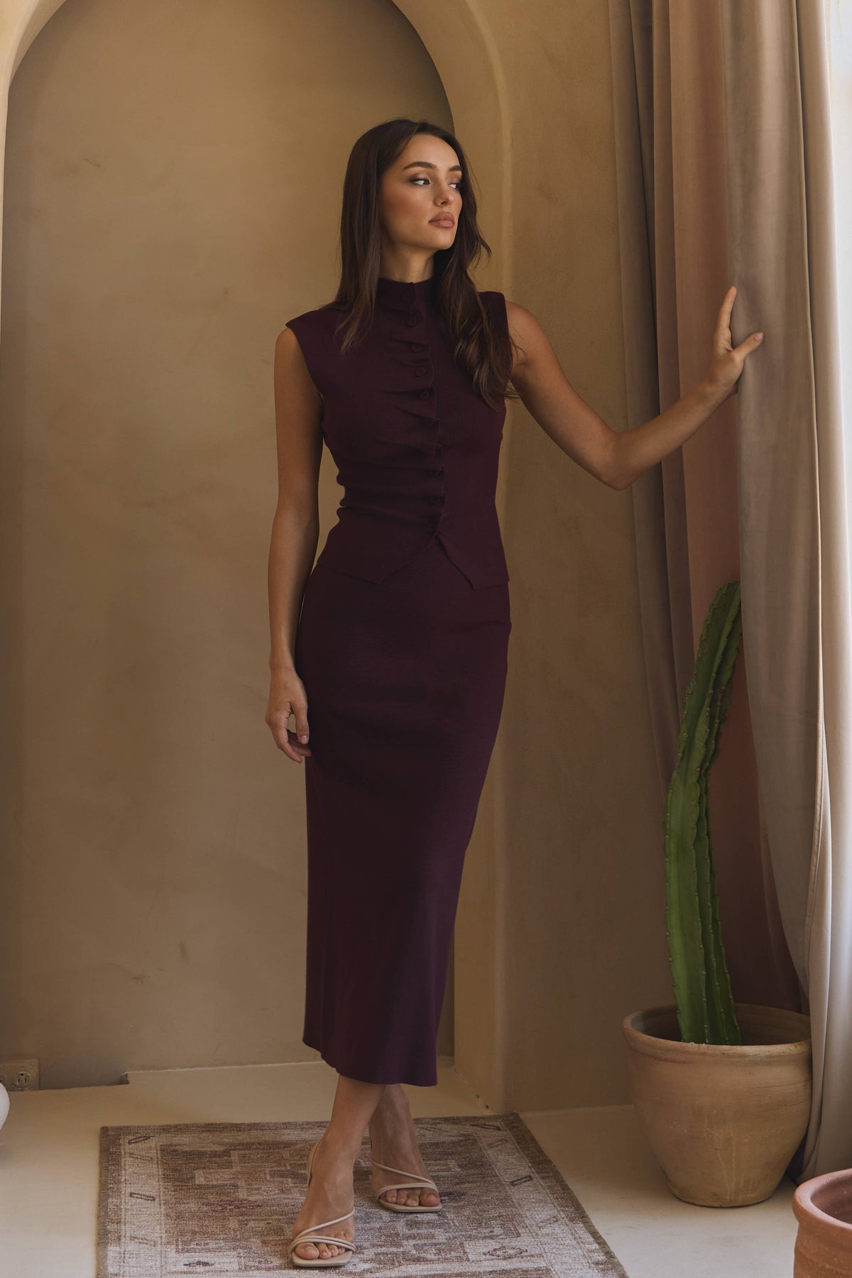 AS2457 Pleated front top & skirt set