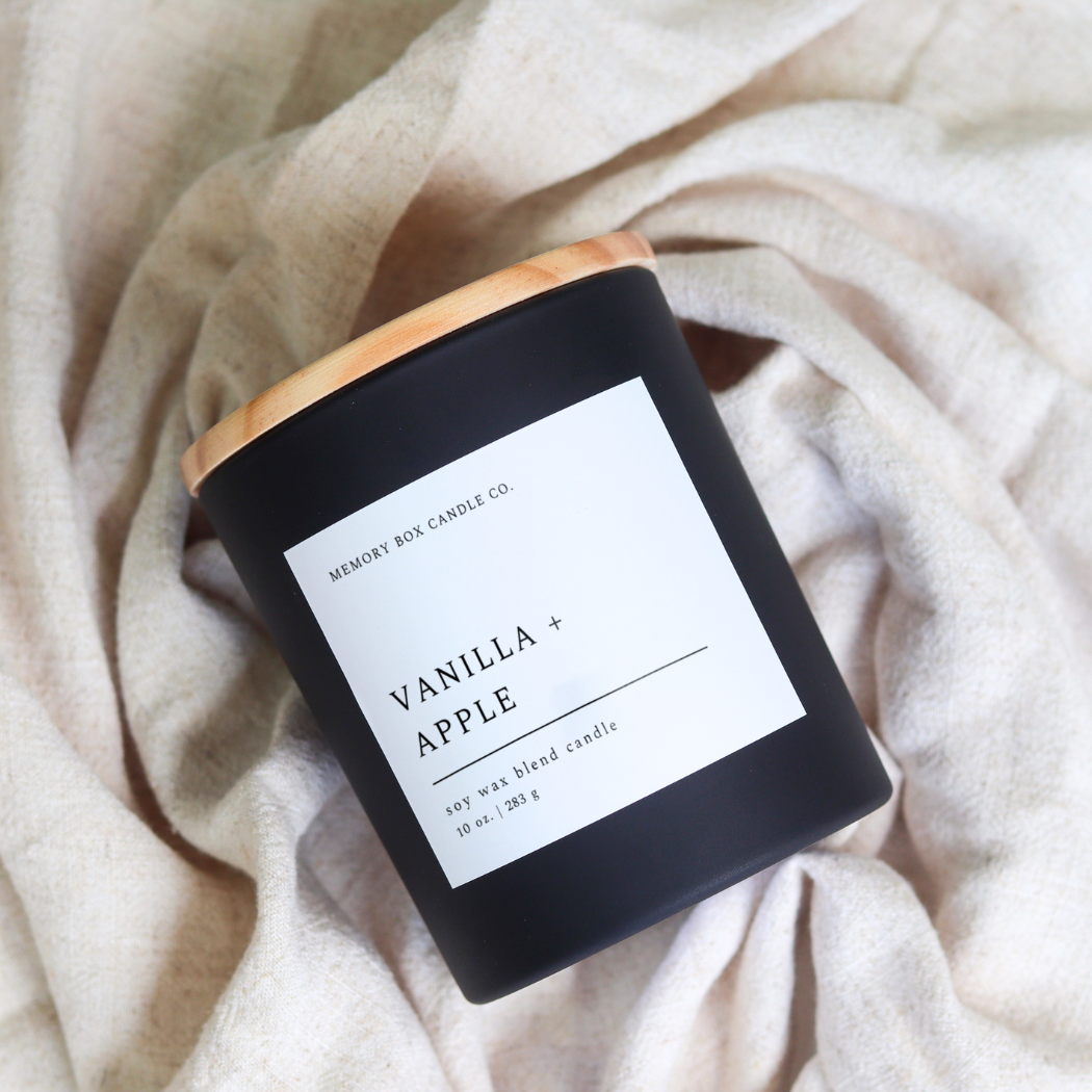 Vanilla + Apple - 10 oz. Matte Black Glass Soy Candle
