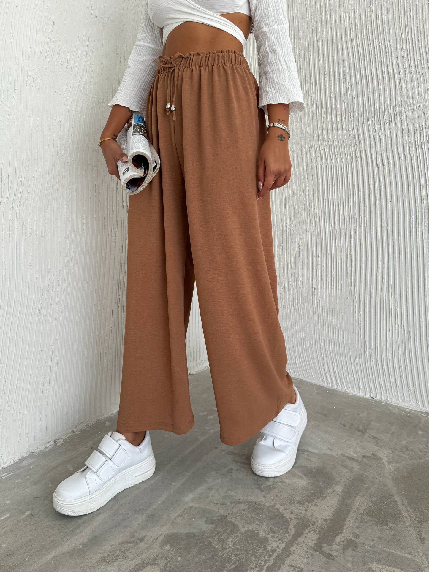 Women's Solid Color Palazzo Pants Wide Leg Elastic