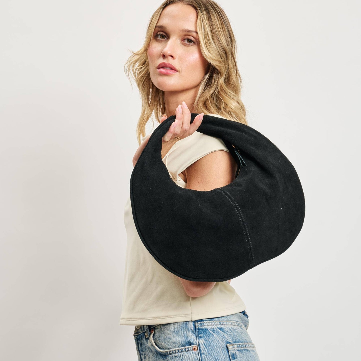 Farrah Genuine Suede Leather Hobo