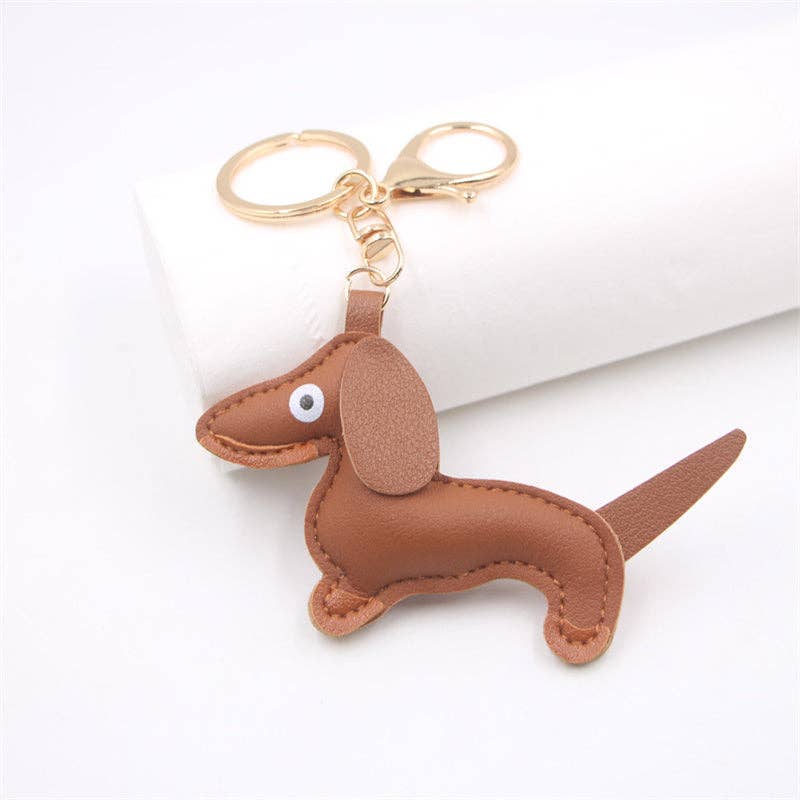 Color Pet Dachshund Dog Leather Car Keychain in PU Leather
