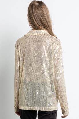 Sequined Button Down Long Sleeve Mesh Blouse Shirt