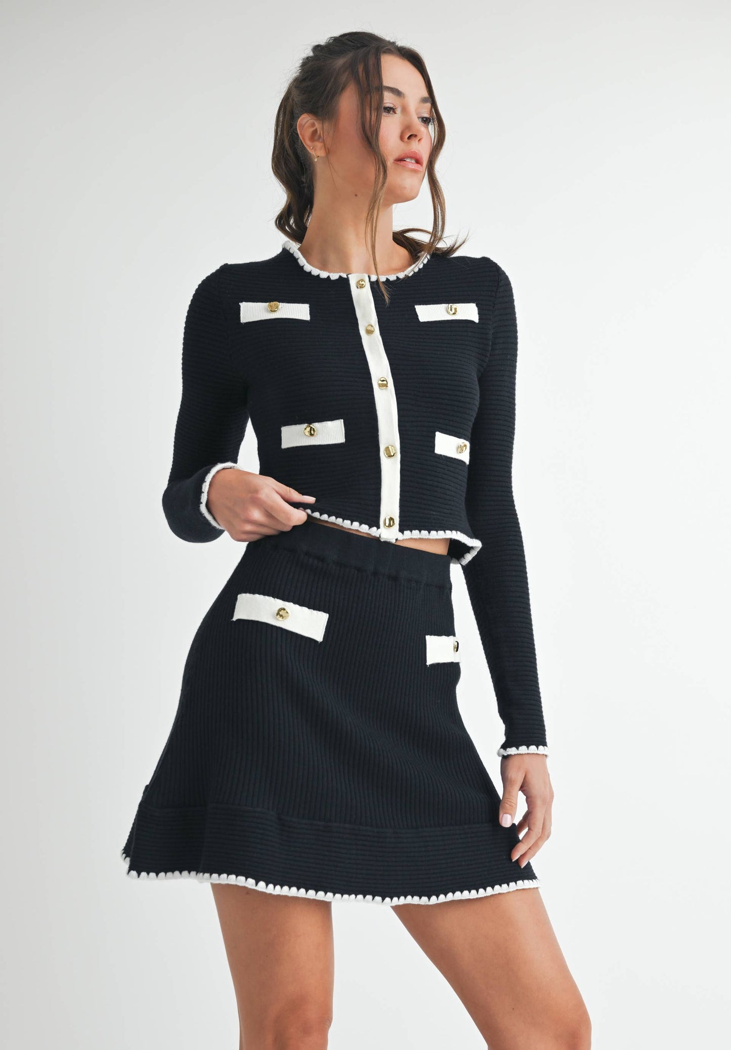 Contrast Button Knit Crop Jacket