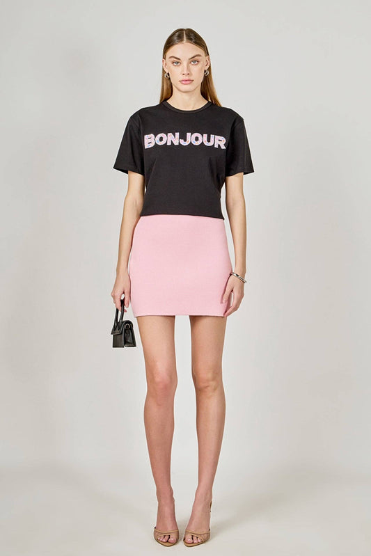 Bonjour Sequins Embroidered Patch Top-pink