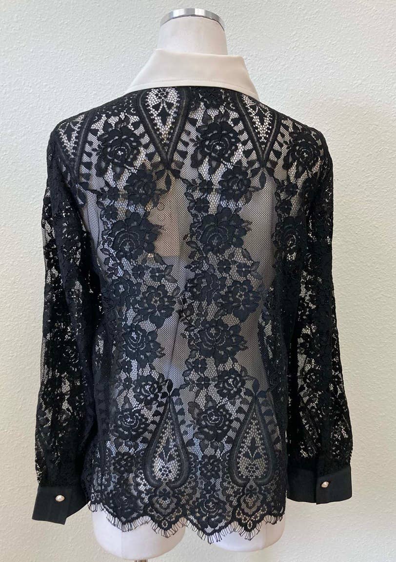 CONTRAST COLLAR BUTTON UP LACE SHIRT