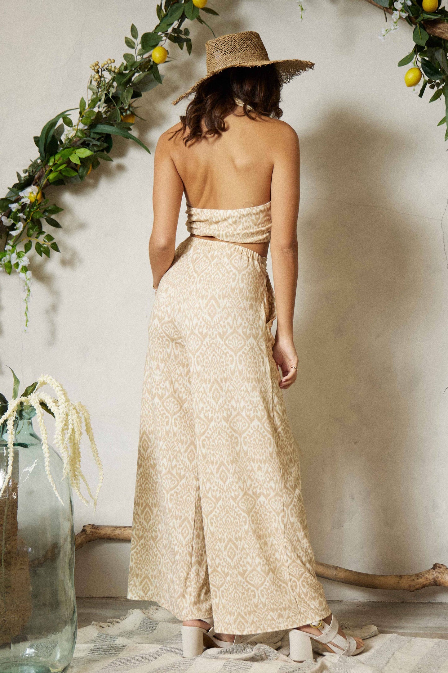 Ribbon Tie High Waisted Wide Leg Pants