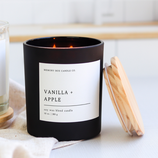 Vanilla + Apple - 10 oz. Matte Black Glass Soy Candle