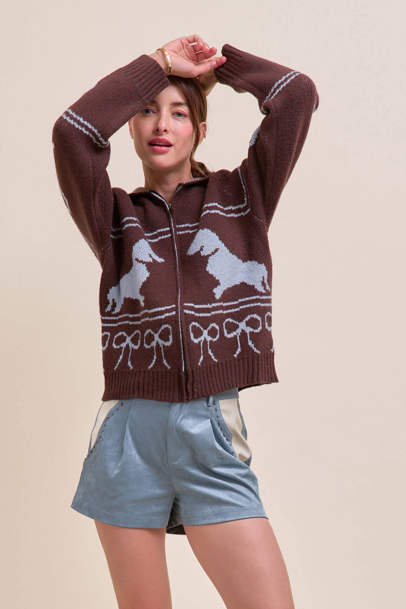 DACHSHUND KNIT CARDIGAN WITH HOOD MSW11219