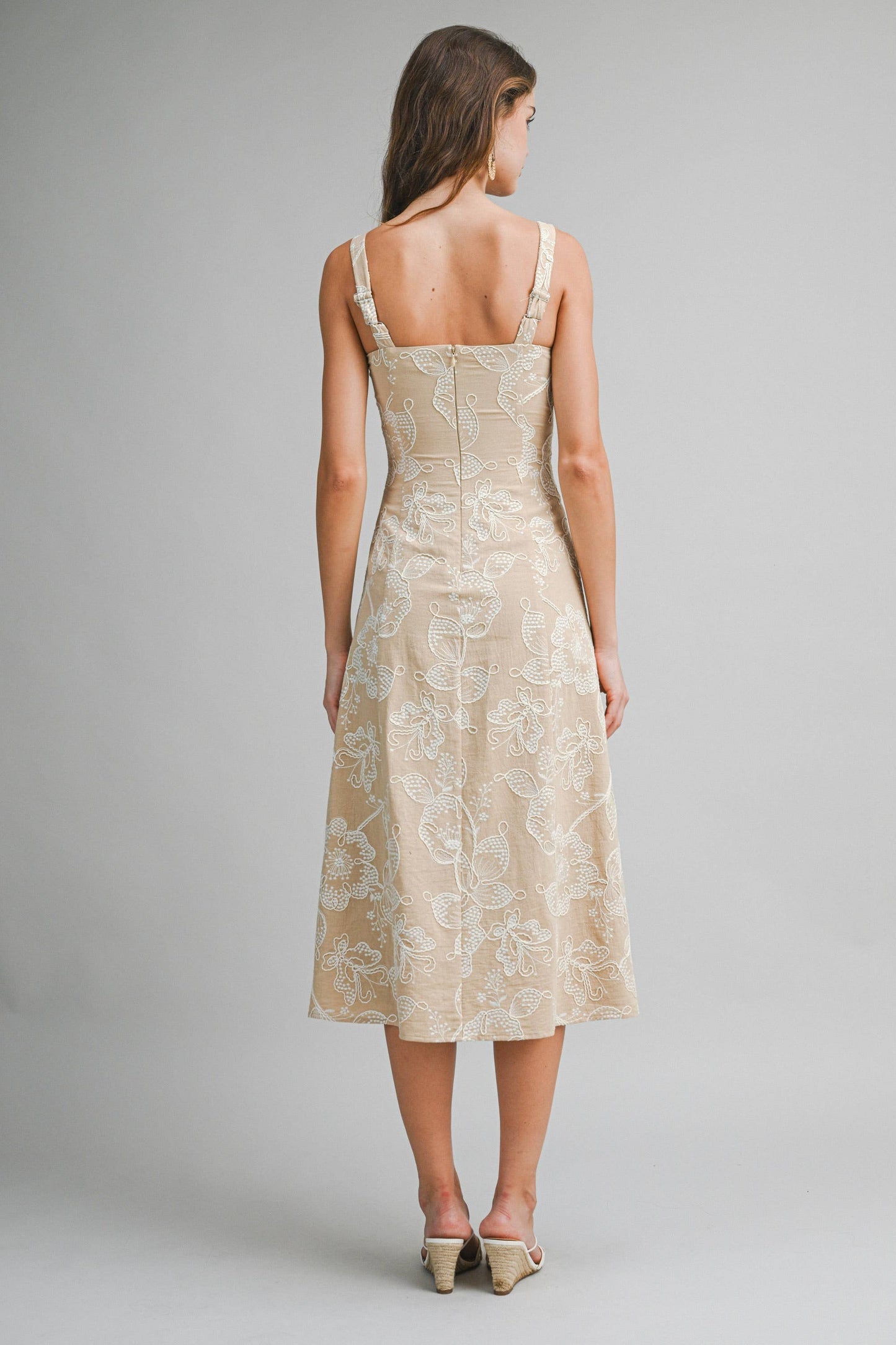 Elegant Floral Embroidered Midi Dress