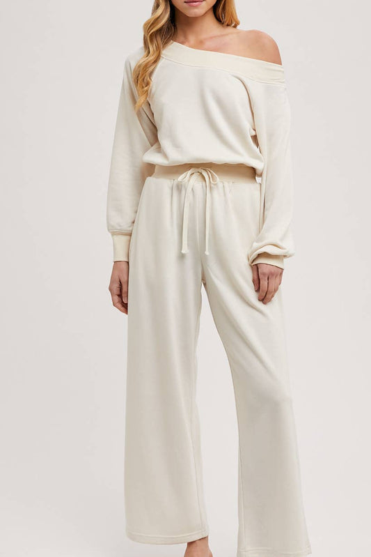 WIDE NECK OFF THE SHOULDER KNIT JUMPSUIT