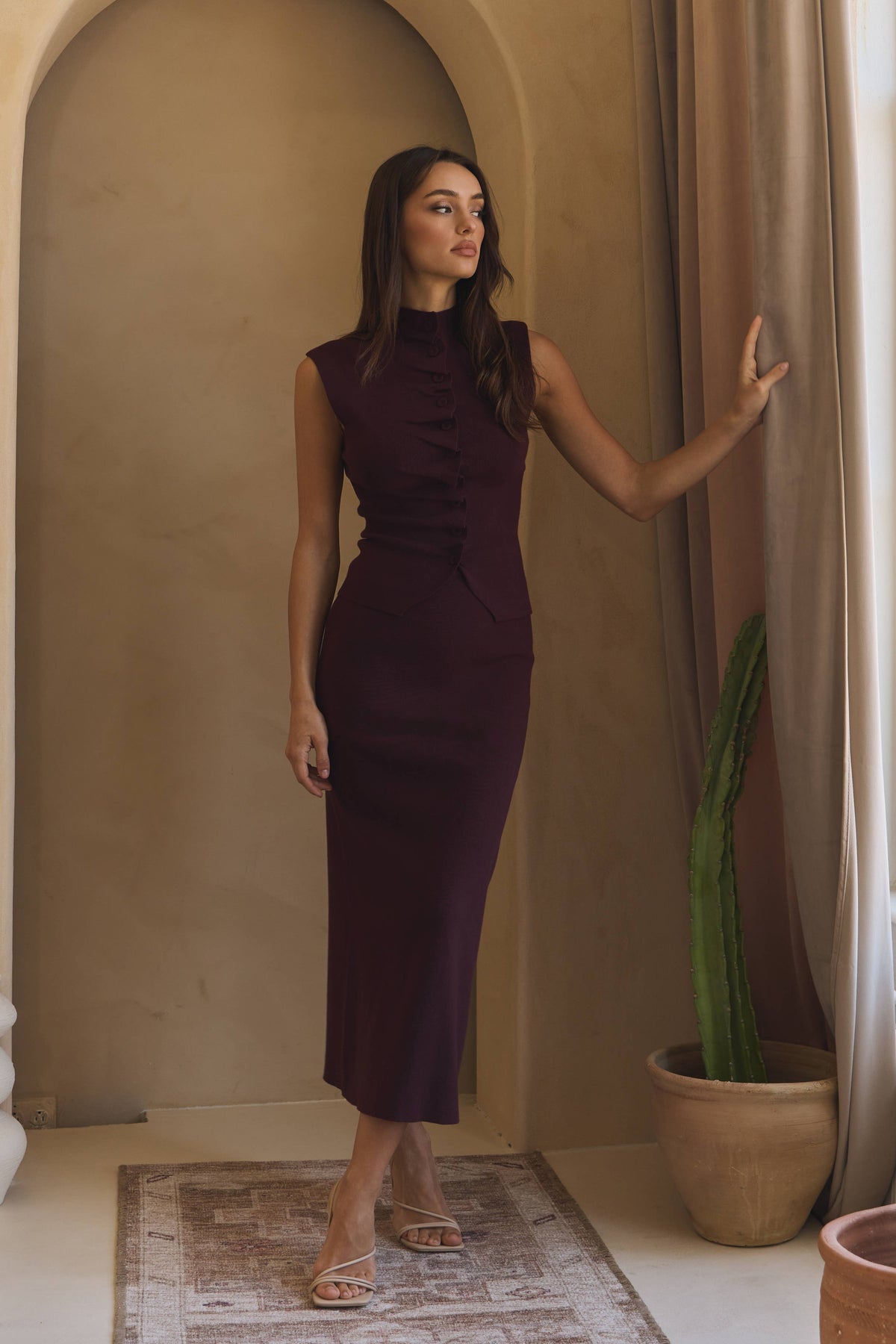 AS2457 Pleated front top & skirt set