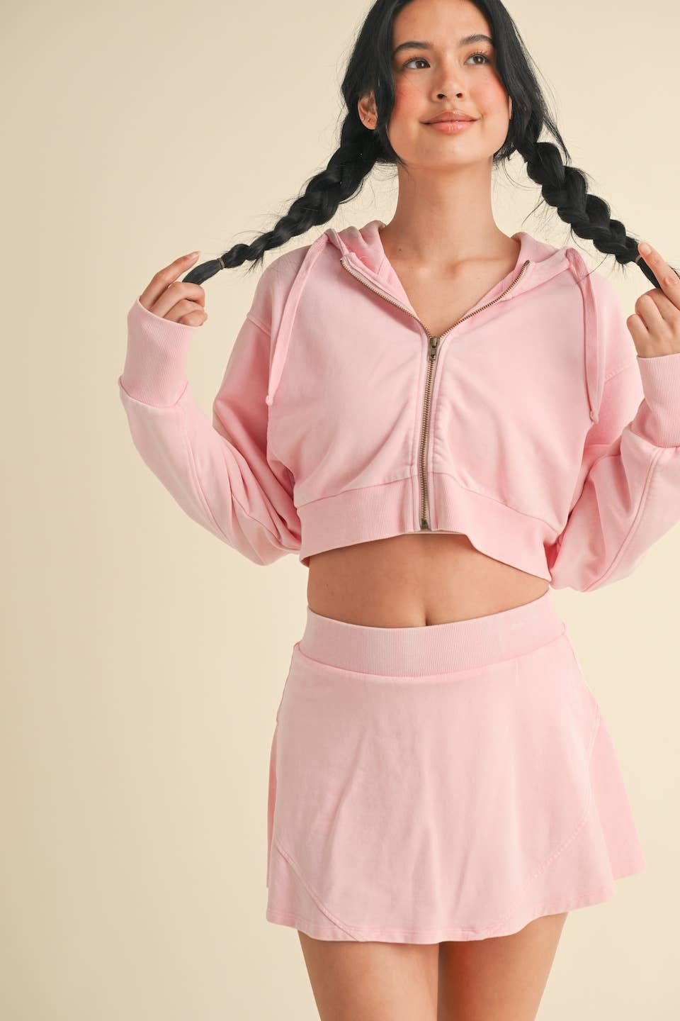 Mineral Wash Oversized Crop Hoodie