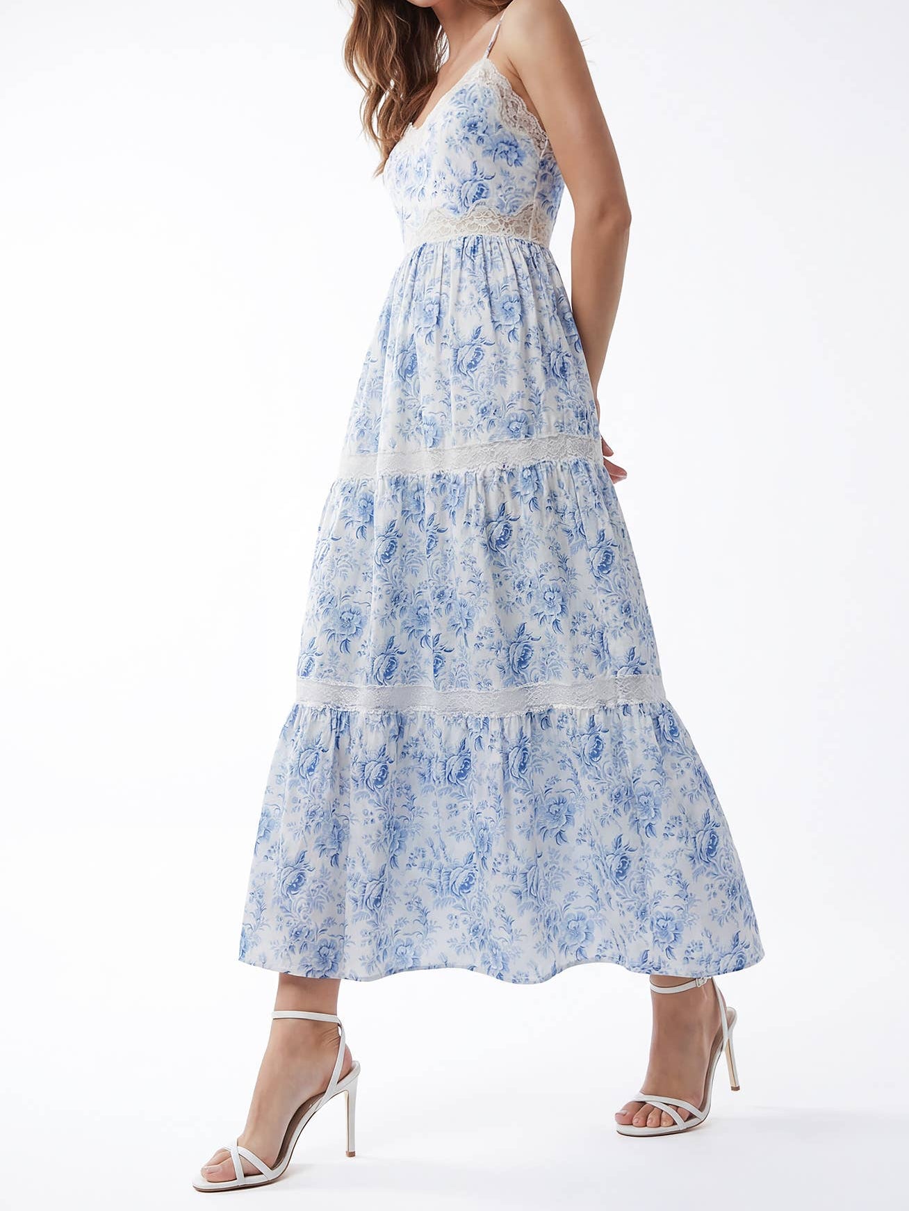 Floral Midi Dress with Lace Trim
