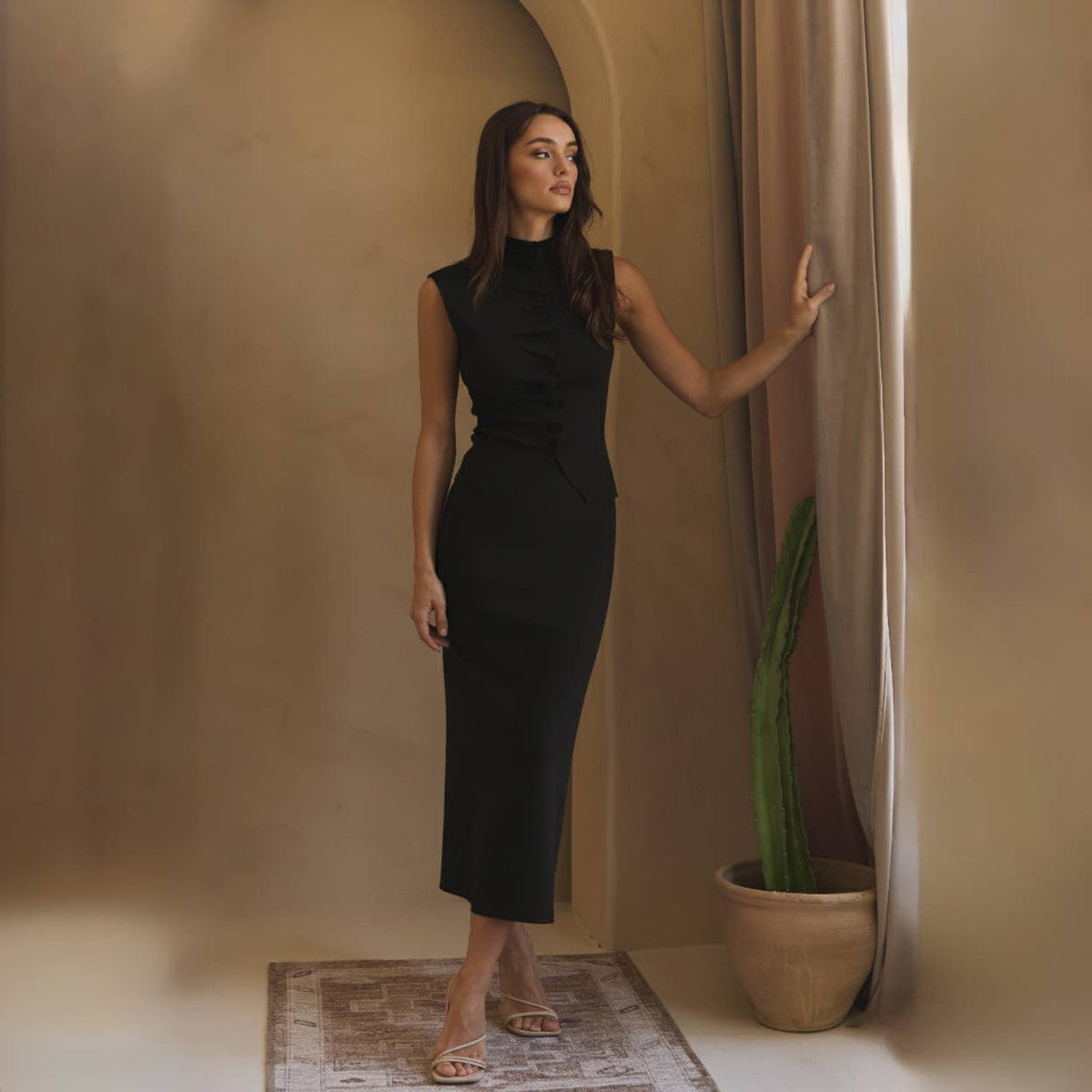 AS2457 Pleated front top & skirt set