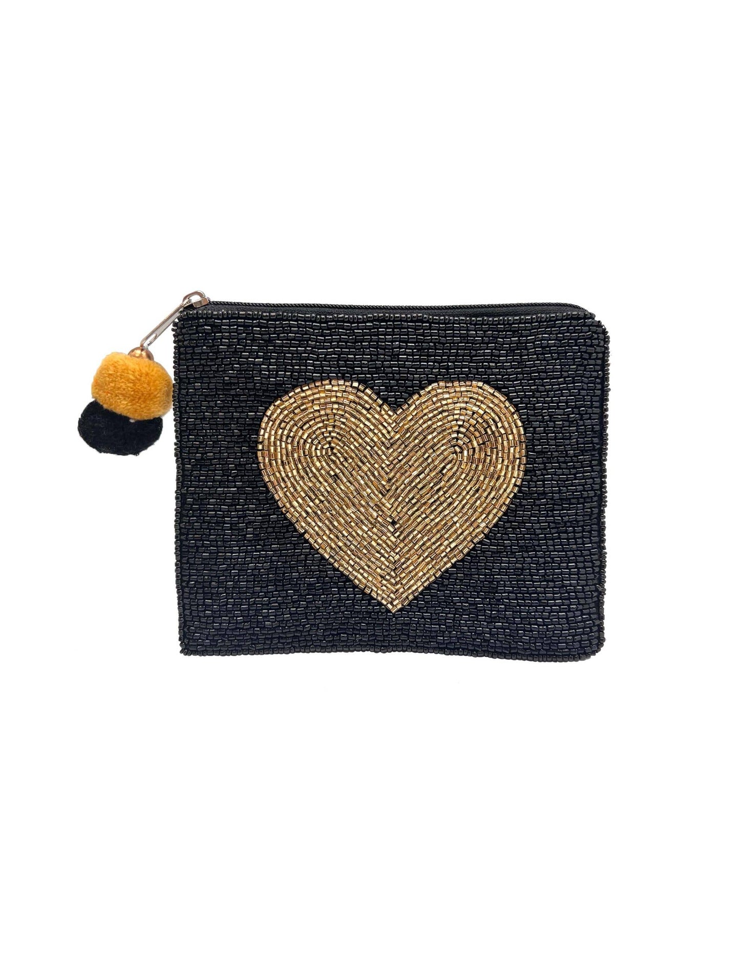 Gold Heart Black Beaded Coin Purse