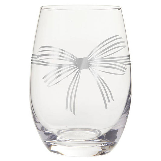 Stemless Wine Glass - Silver Bow