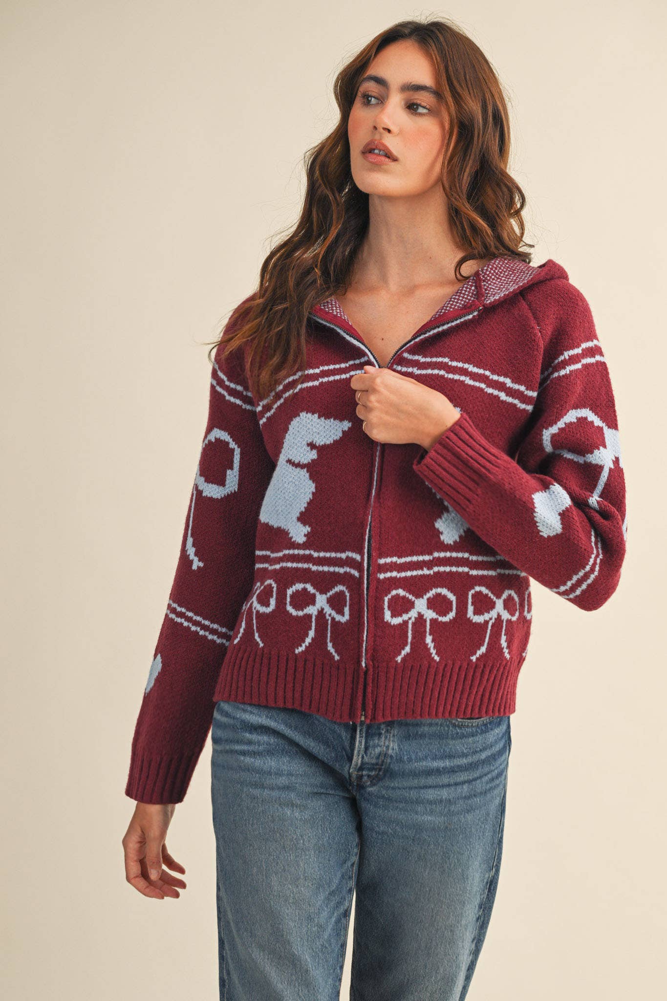 DACHSHUND KNIT CARDIGAN WITH HOOD MSW11219