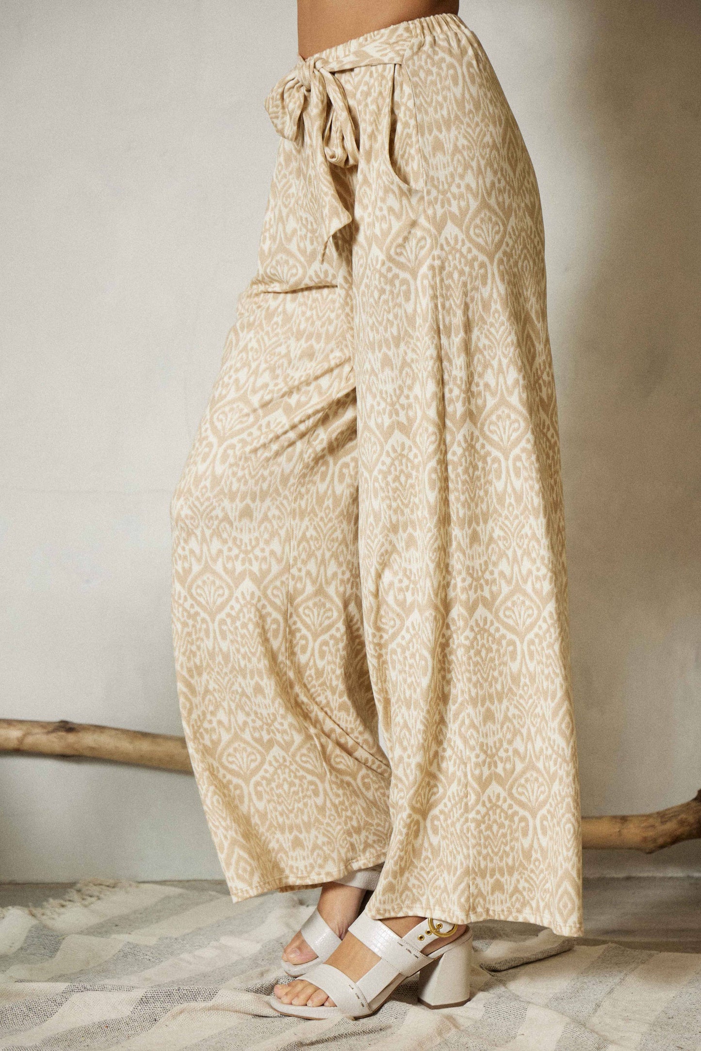 Ribbon Tie High Waisted Wide Leg Pants