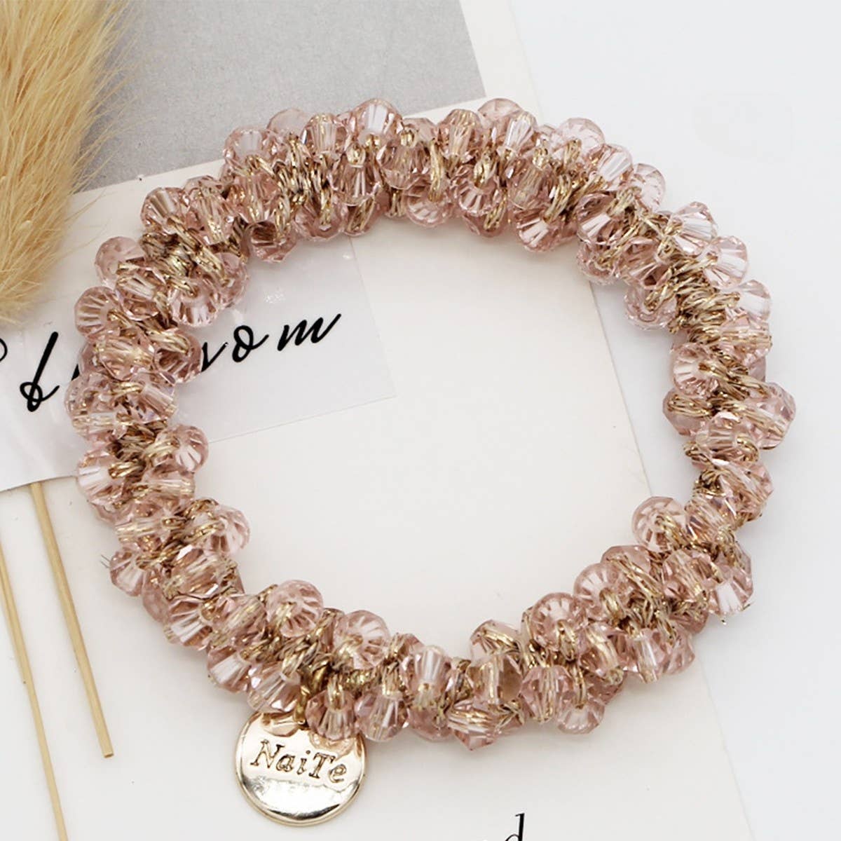 Beaded Faux Pearl Hair Tie Bracelet for Women_CWAHA07389
