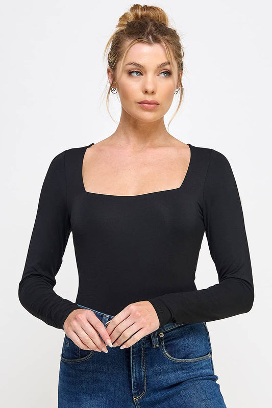Long Sleeve Square Neck Contour Bodysuit
