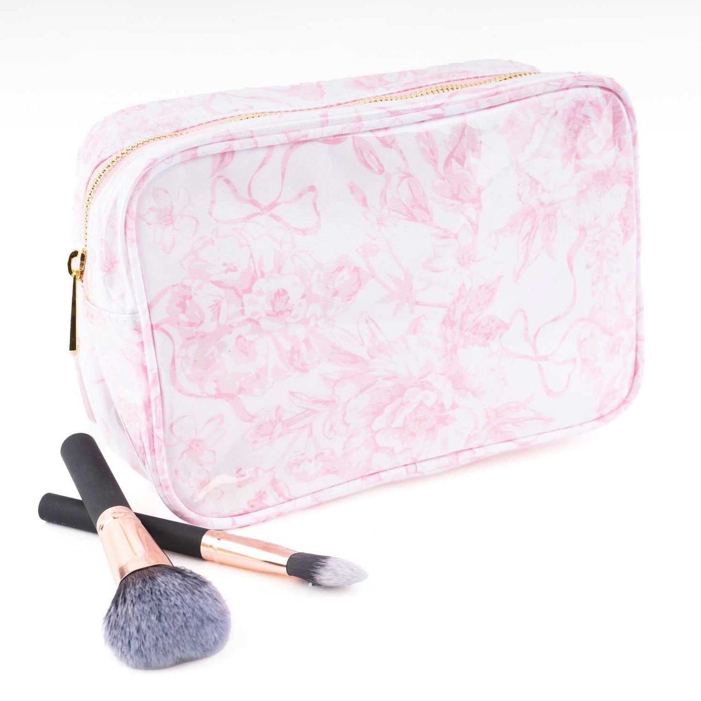 Pink Bow Toile Clear Coated Rectangular Cosmetic Case