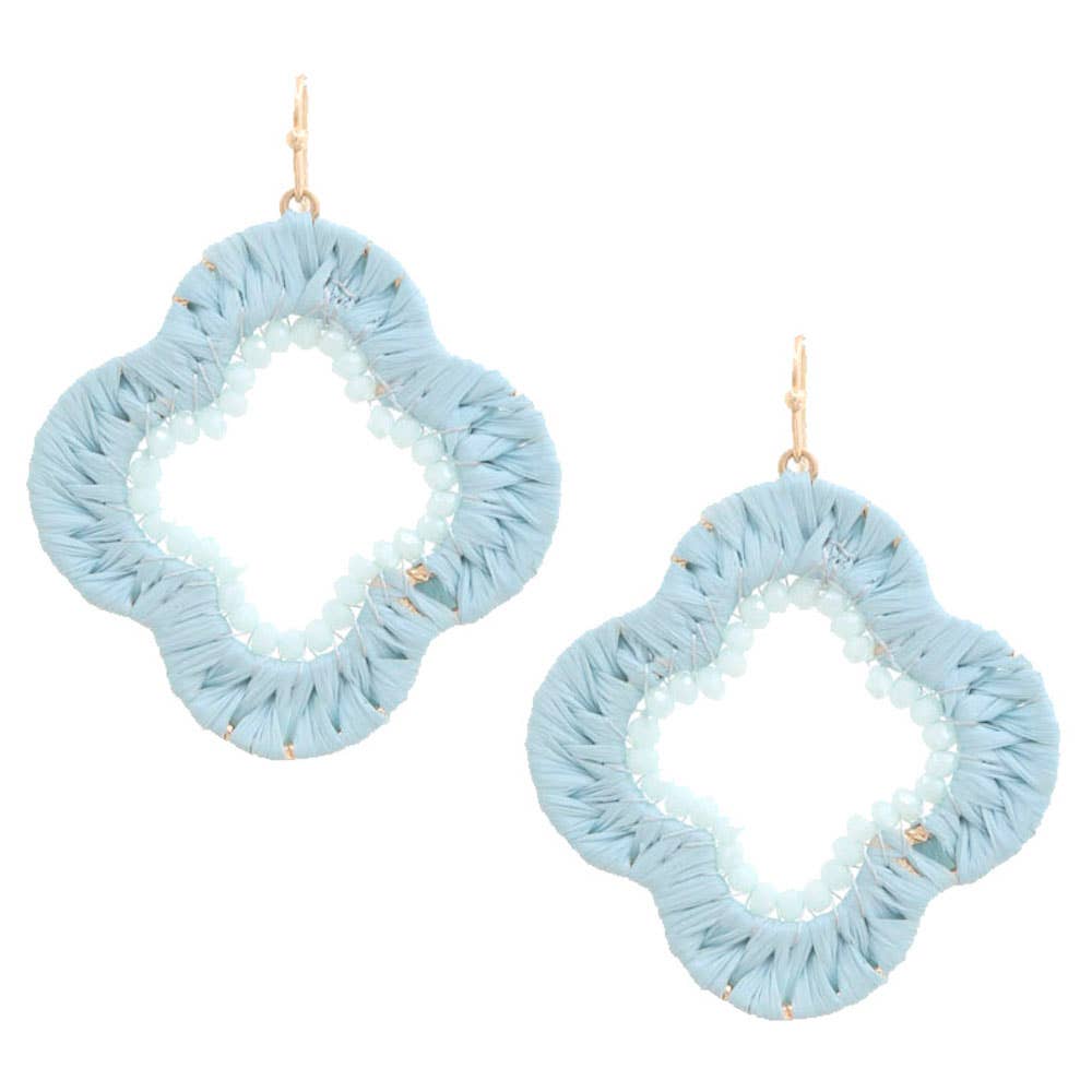 CLOVER SHAPE RAFFIA WRAPPED BEADED DANGLE EARRING, GSE 3884