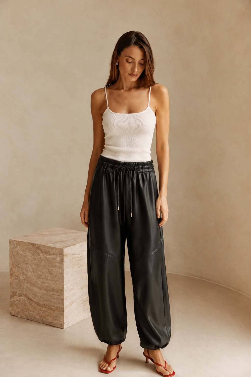 VEGAN LEATHER BALLOON PANTS