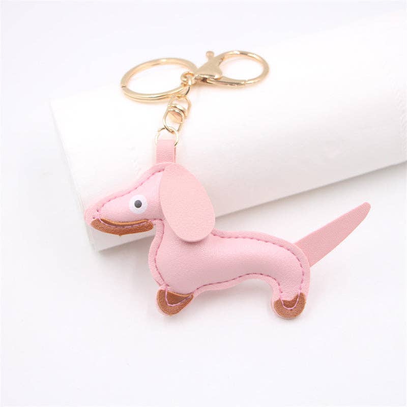 Color Pet Dachshund Dog Leather Car Keychain in PU Leather