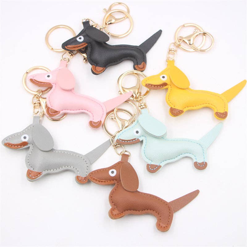 Color Pet Dachshund Dog Leather Car Keychain in PU Leather