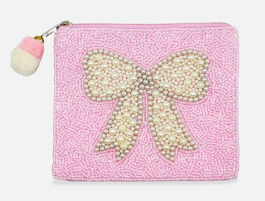 Pearl Bow Beaded Pouch LAC-CP-1629