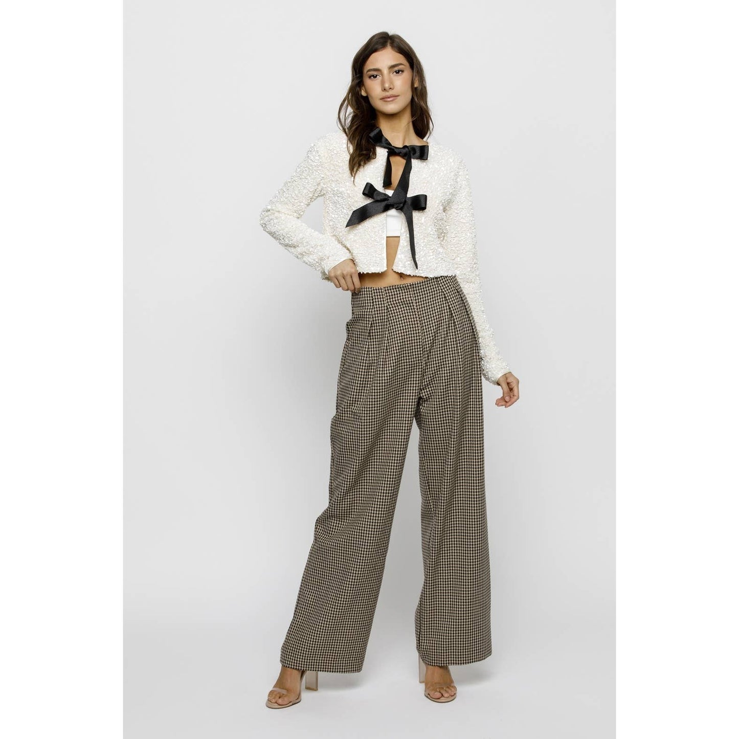 SOLID SEQUIN BLACK RIBBON BOW JACKET