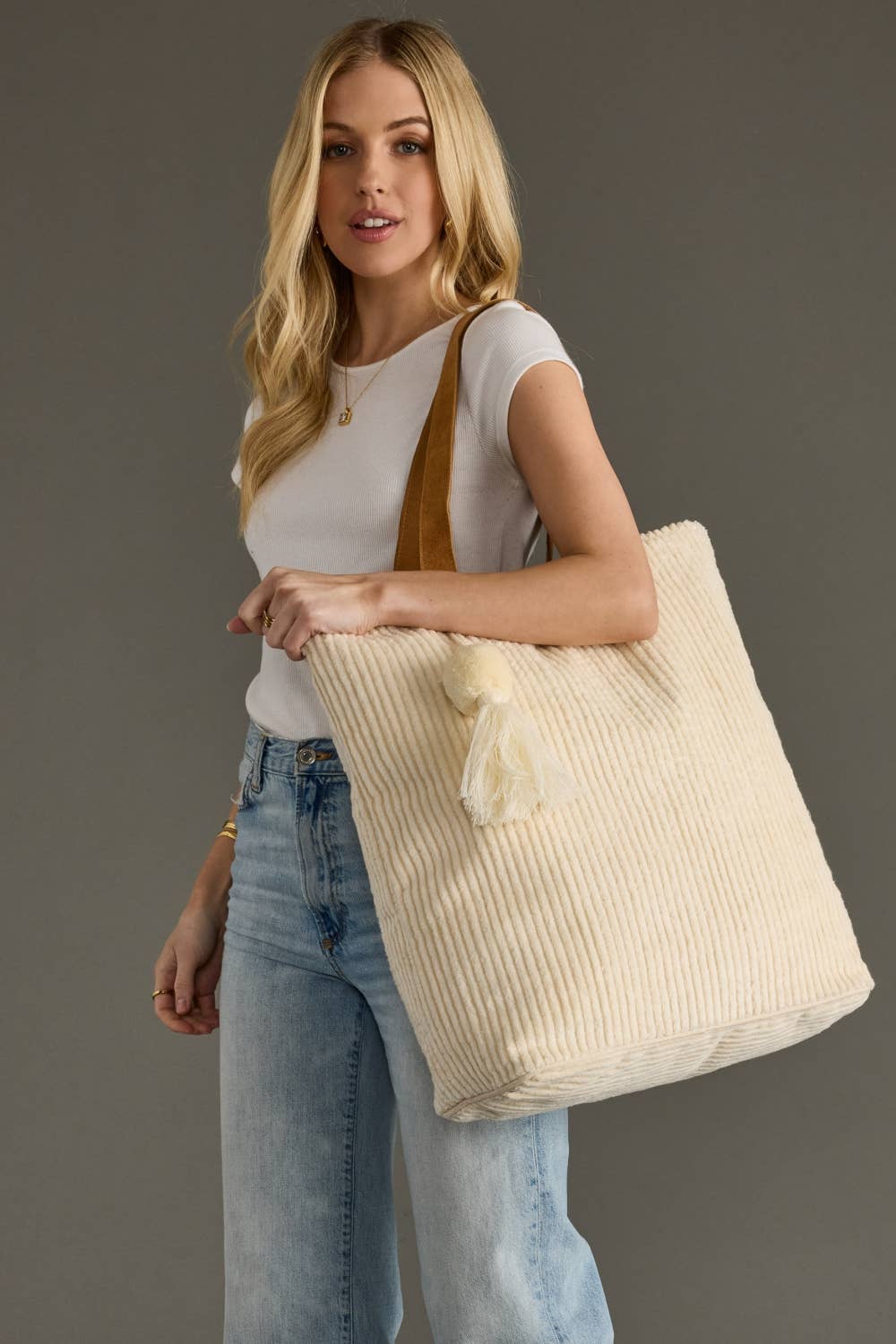 Cream Corduroy Tote