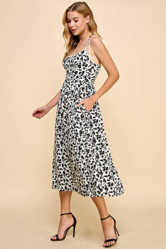 Floral Print Scoop Neckline Midi Dress