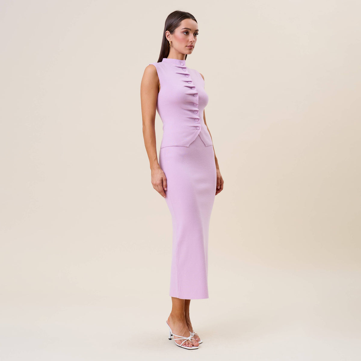 AS2457 Pleated front top & skirt set