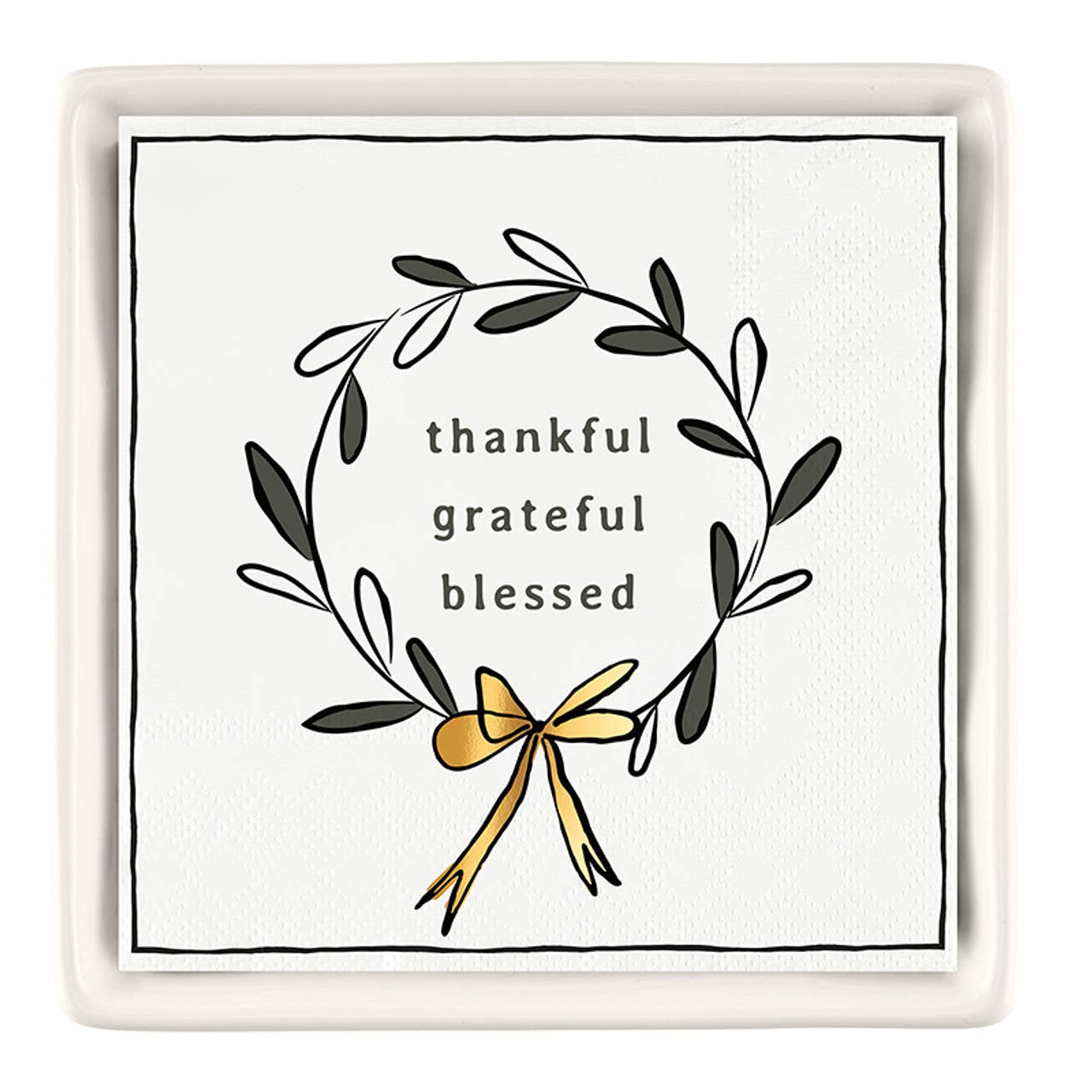 Ceramic Napkin Tray + Napkins - Thankful, Grateful, Blessed