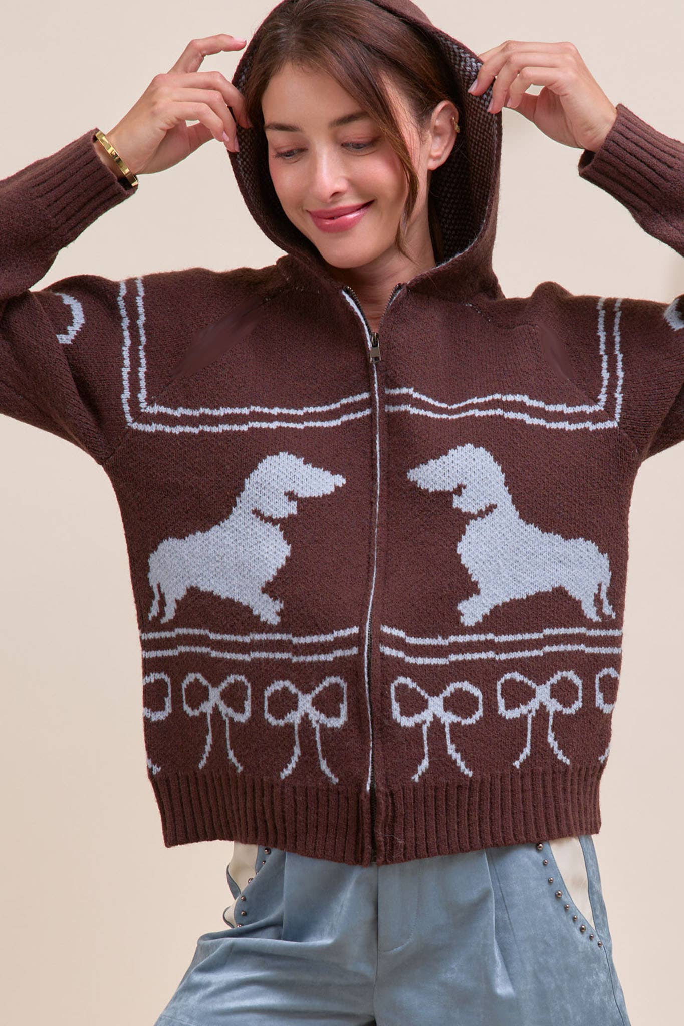 DACHSHUND KNIT CARDIGAN WITH HOOD MSW11219