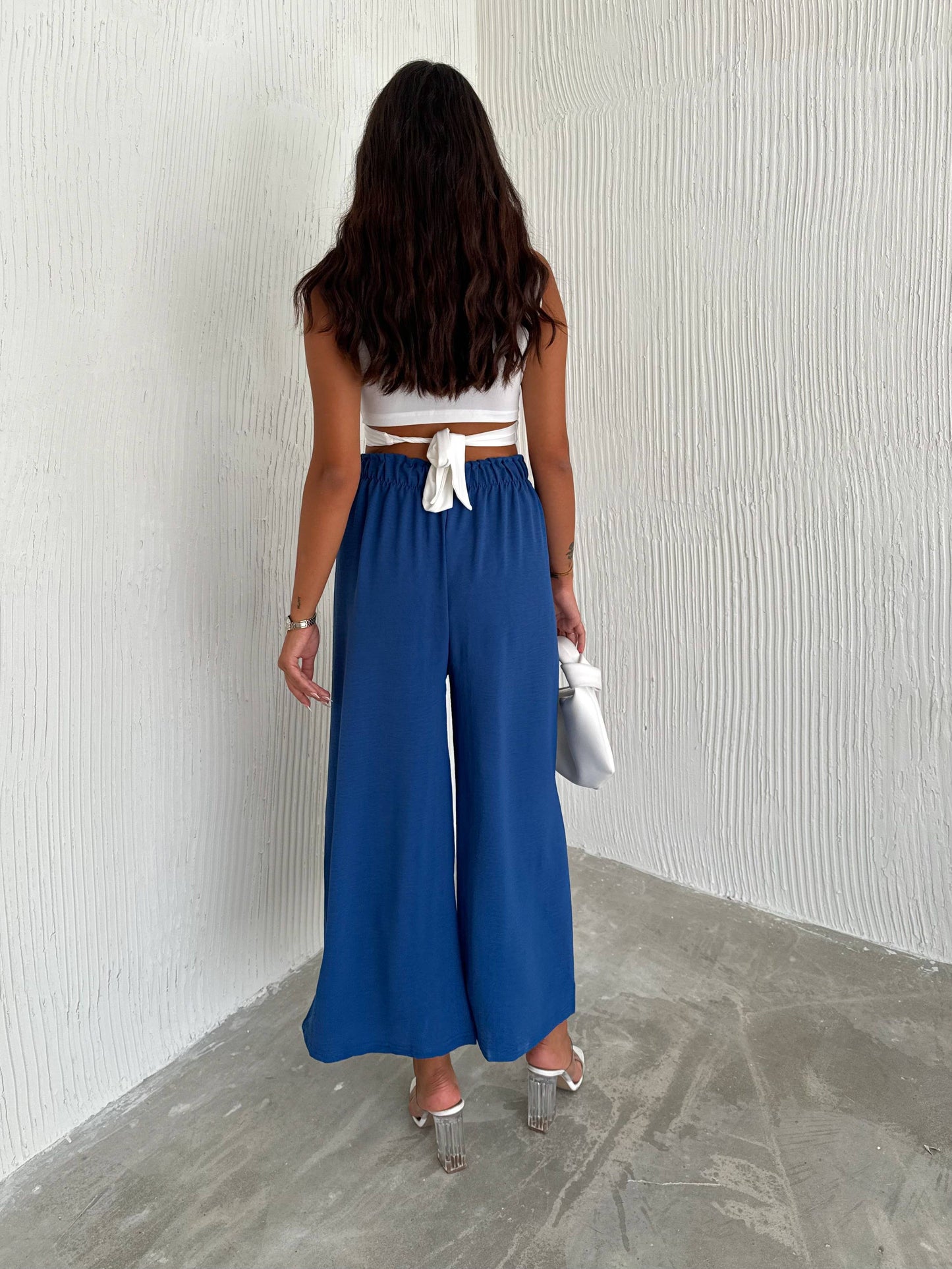 Women's Solid Color Palazzo Pants Wide Leg Elastic