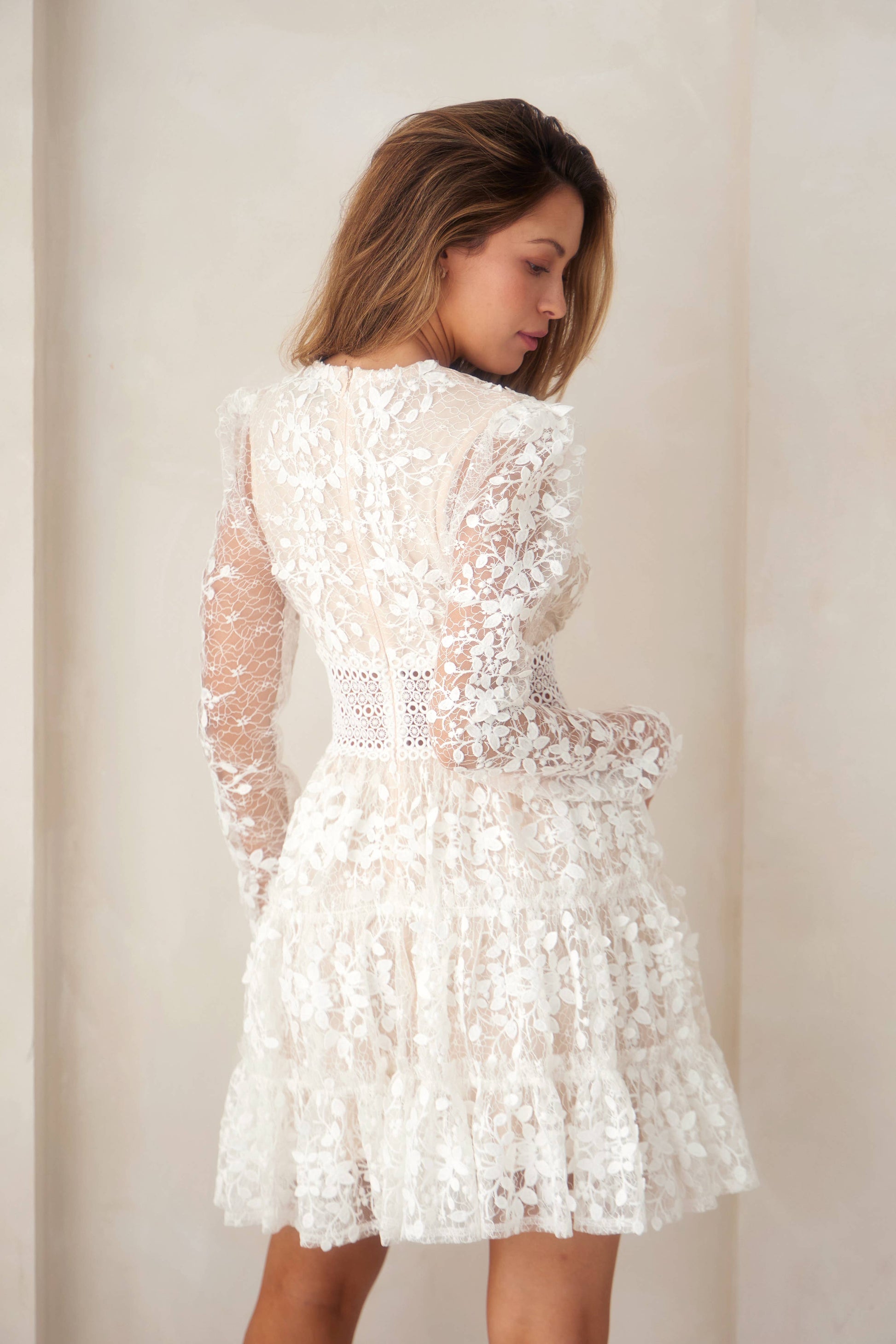 Deep V-Neck Lace Tiered Dress Curated by Carissa Deep V-Neck Lace Tiered Dress Curated by Carissa