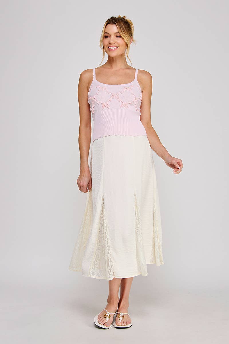 Floral Textured with Pearl Detail Knit Tank