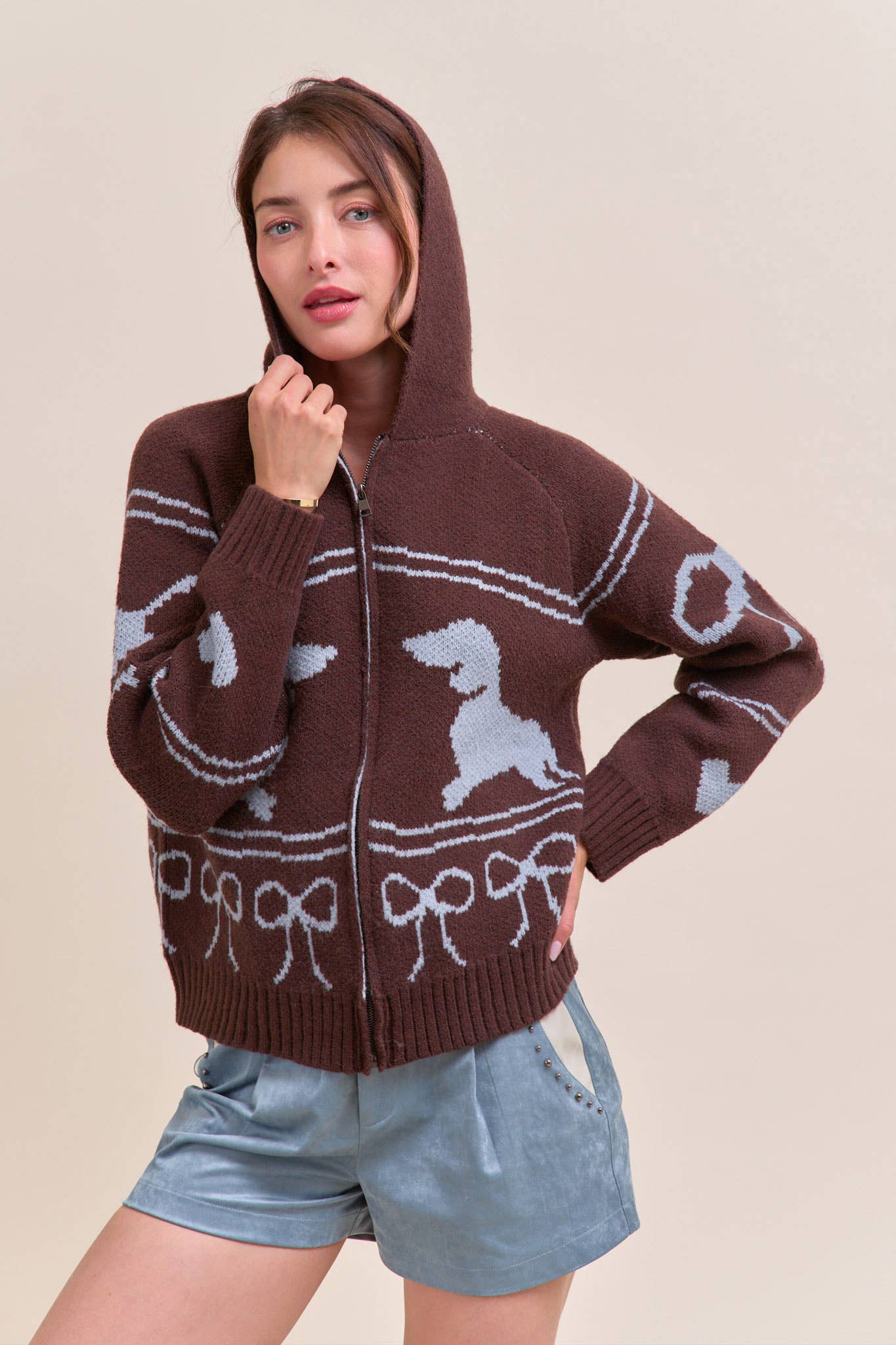 DACHSHUND KNIT CARDIGAN WITH HOOD MSW11219