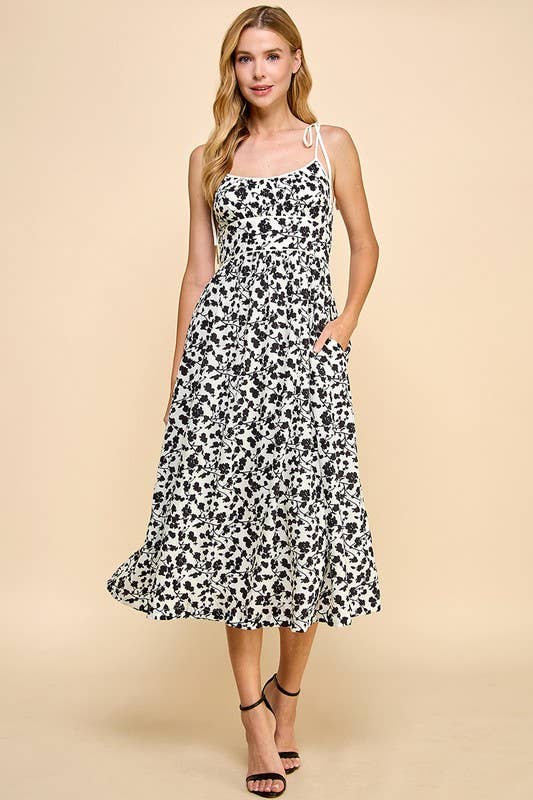 Floral Print Scoop Neckline Midi Dress