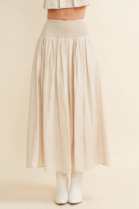SMOCKED MIDI SKIRT